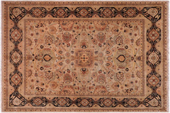 handmade Traditional Lahore Tan Black Hand Knotted RECTANGLE 100% WOOL area rug 8' x 10'