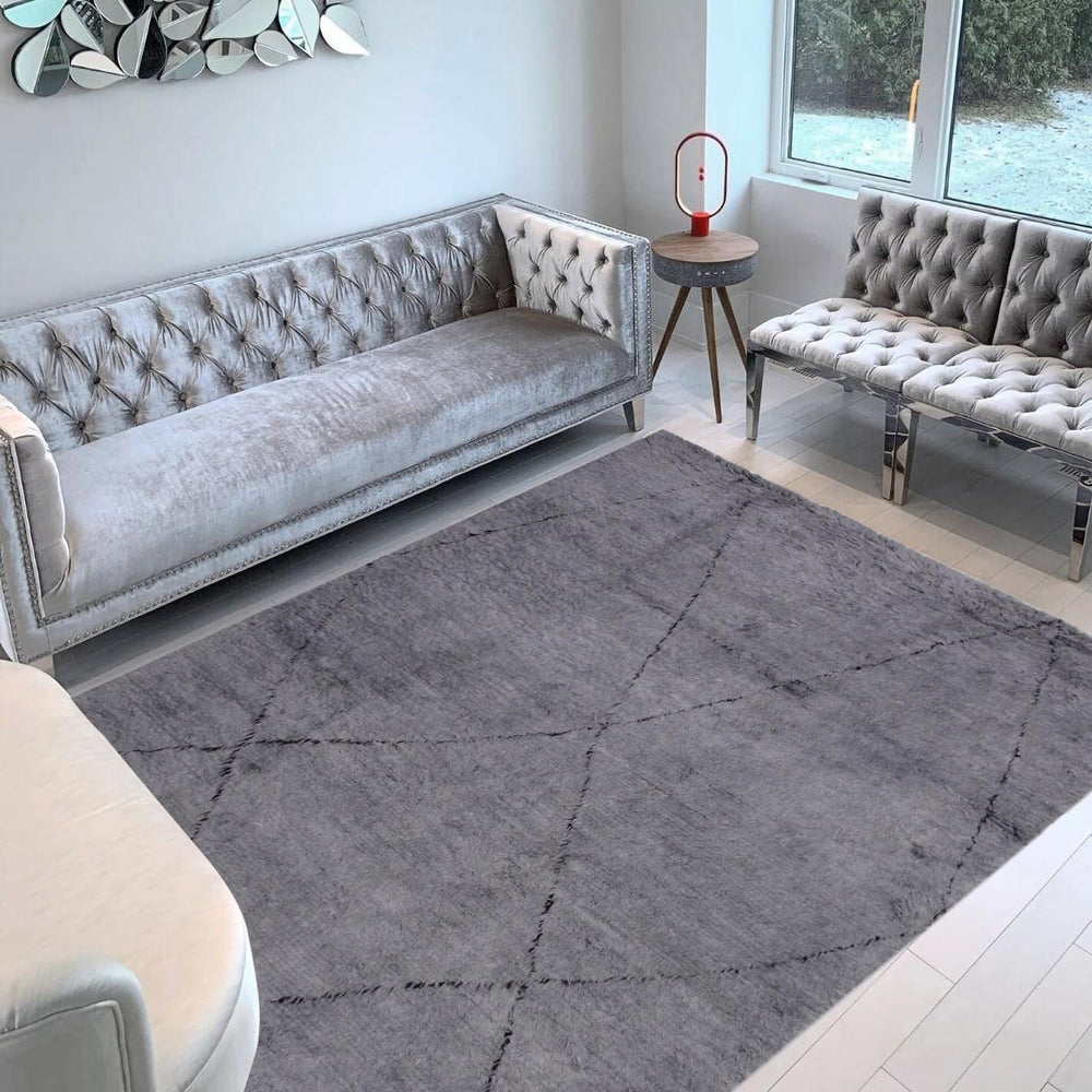 handmade Modern Moroccan Gray Black Hand Knotted RECTANGLE 100% WOOL area rug 8' x 11'