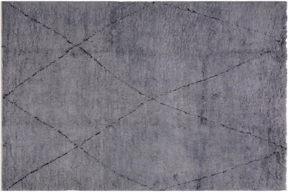 handmade Modern Moroccan Gray Black Hand Knotted RECTANGLE 100% WOOL area rug 8' x 11'