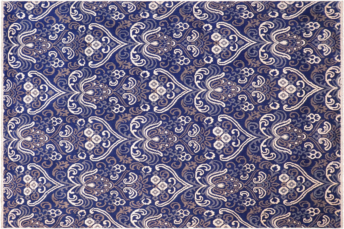 handmade Modern Kafkaz Blue Ivory Hand Knotted RECTANGLE WOOL&VISCOU area rug 8' x 10'