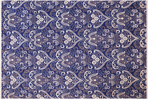 handmade Modern Kafkaz Blue Ivory Hand Knotted RECTANGLE WOOL&VISCOU area rug 8' x 10'