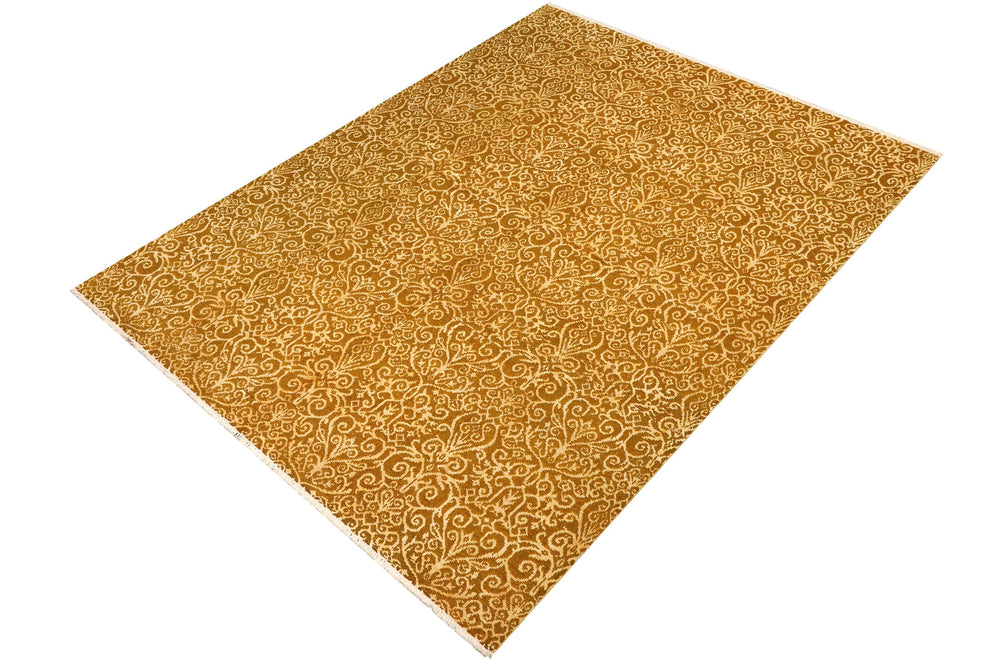 handmade Over Dyed Over Dyed Green Gold Hand Knotted RECTANGLE WOOL&SILK area rug 8' x 10'