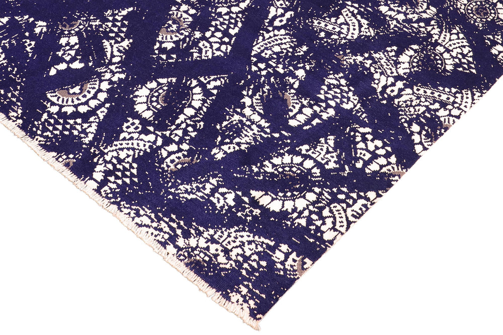 handmade Modern Abstract Blue Ivory Hand Knotted RECTANGLE WOOL&SILK area rug 8' x 10'