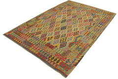 handmade Geometric Kilim Blue Beige Hand-Woven RECTANGLE 100% WOOL area rug 7 x 10