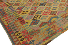 handmade Geometric Kilim Blue Beige Hand-Woven RECTANGLE 100% WOOL area rug 7 x 10