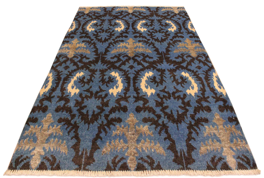 handmade Modern Cianna Lt. Blue Charcoal Hand Knotted RECTANGLE WOOL&VISCOU area rug 4' x 6'