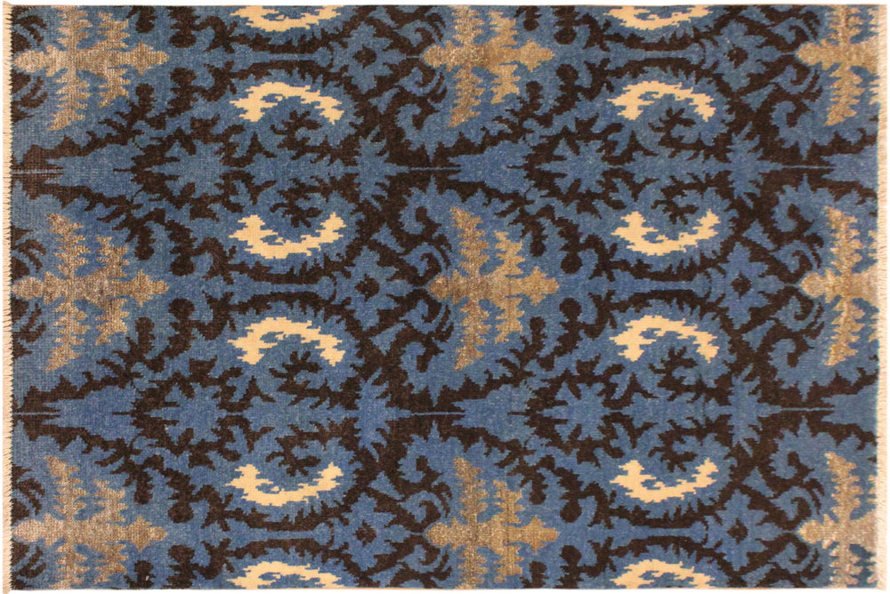 handmade Modern Cianna Lt. Blue Charcoal Hand Knotted RECTANGLE WOOL&VISCOU area rug 4' x 6'