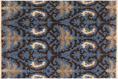 handmade Modern Cianna Lt. Blue Charcoal Hand Knotted RECTANGLE WOOL&VISCOU area rug 4' x 6'