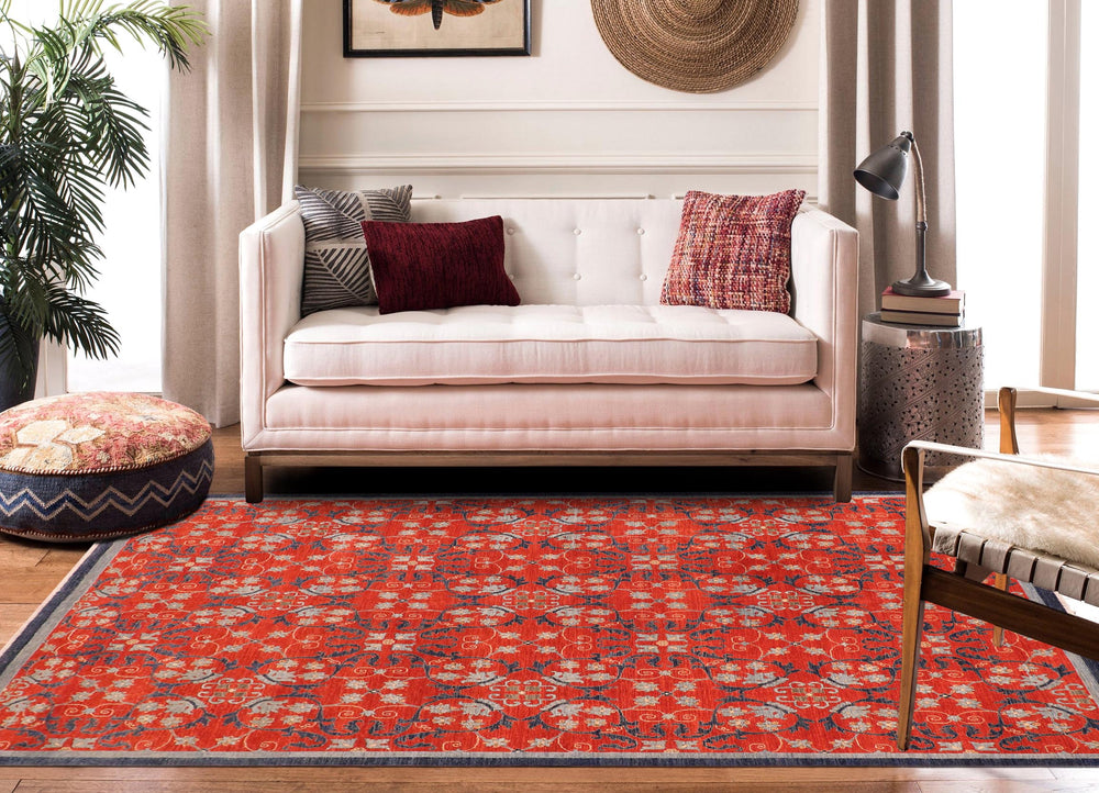 handmade Modern Kafkaz Rust Blue Hand Knotted RECTANGLE 100% WOOL area rug 10' x 14'