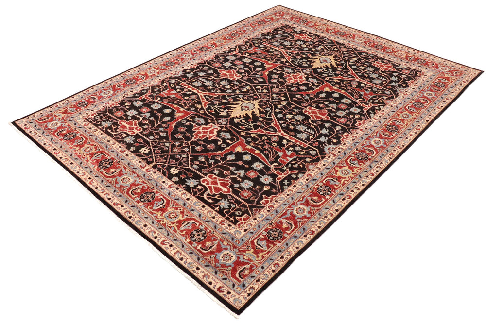 handmade Geometric Kafkaz Black Blue Hand Knotted RECTANGLE 100% WOOL area rug 10' x 14'