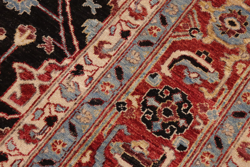handmade Geometric Kafkaz Black Blue Hand Knotted RECTANGLE 100% WOOL area rug 10' x 14'