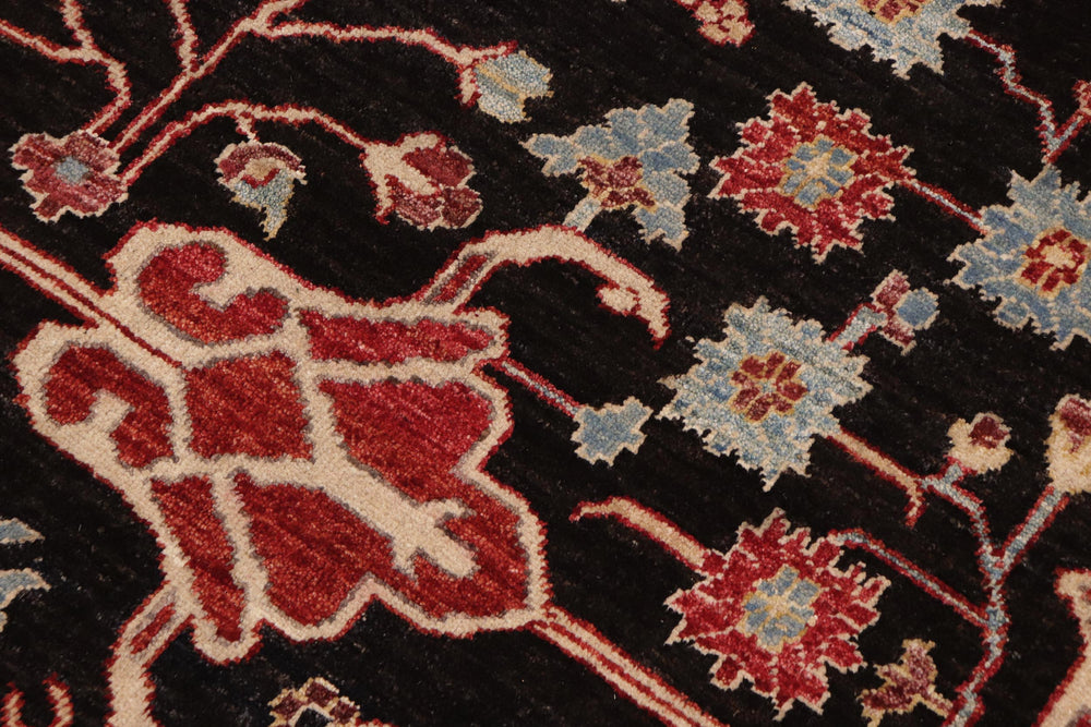 handmade Geometric Kafkaz Black Blue Hand Knotted RECTANGLE 100% WOOL area rug 10' x 14'