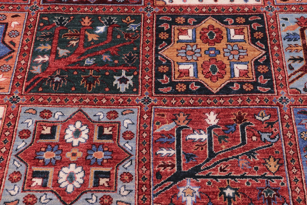 handmade Geometric Kafkaz Rust Blue Hand Knotted RECTANGLE 100% WOOL area rug 9' x 12'