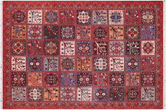 handmade Geometric Kafkaz Rust Blue Hand Knotted RECTANGLE 100% WOOL area rug 9' x 12'