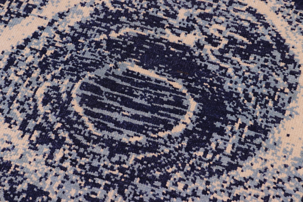 handmade Modern Abstract Blue Ivory Hand Knotted RECTANGLE 100% WOOL area rug 8' x 10'
