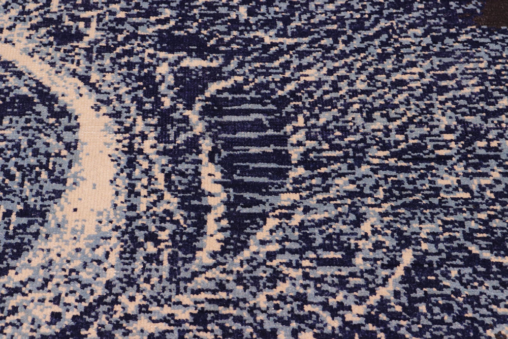 handmade Modern Abstract Blue Ivory Hand Knotted RECTANGLE 100% WOOL area rug 8' x 10'