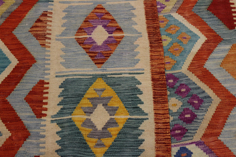 handmade Geometric Kilim Rust Beige Hand-Woven RECTANGLE 100% WOOL area rug 8 x 10