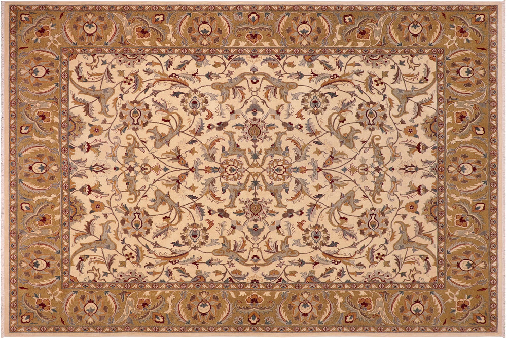 handmade Traditional  Ivory Lt. Green Hand Knotted RECTANGLE 100% WOOL area rug 8' x 10'