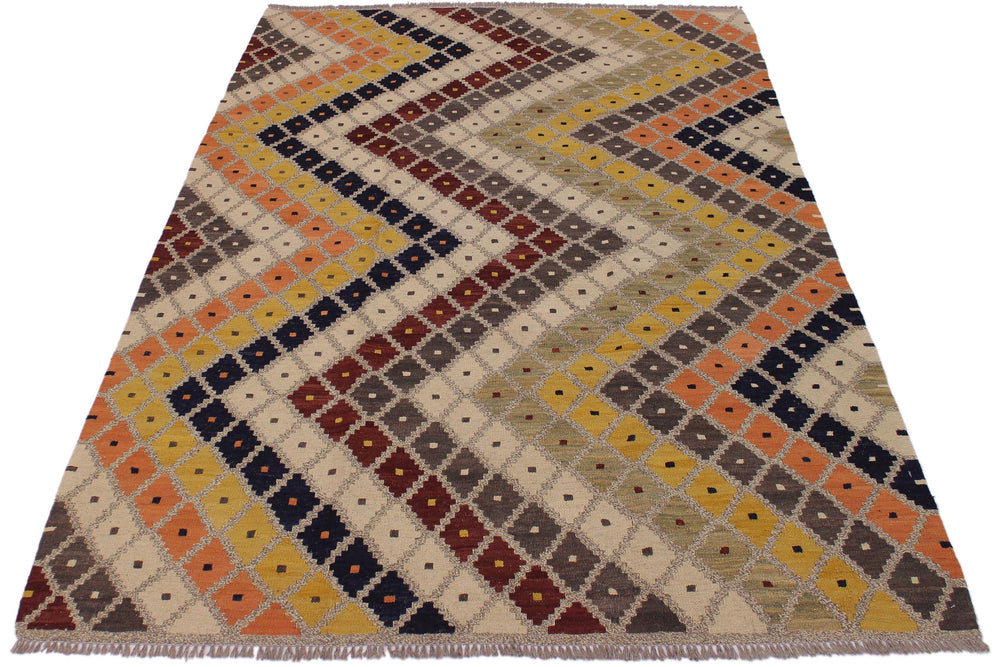 handmade Modern Kilim Gray Beige Hand-Woven RECTANGLE 100% WOOL area rug 5x7