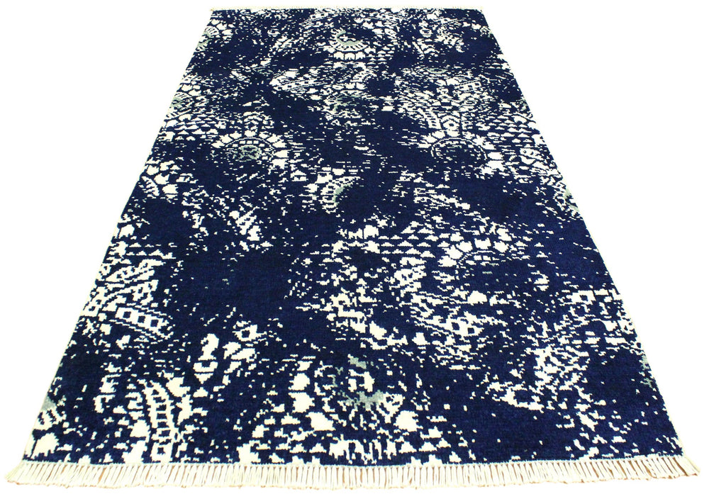 handmade Modern Abstract Blue Ivory Hand Knotted RECTANGLE WOOL&SILK area rug 4' x 6'