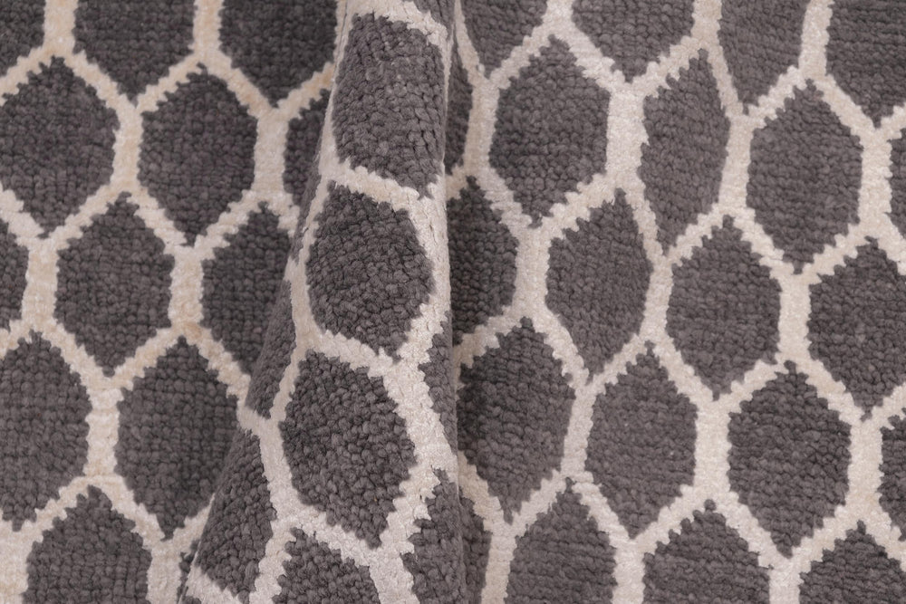handmade Modern Ailsa Gray Beige Hand Knotted RECTANGLE WOOL&VISCOU area rug 8' x 10'