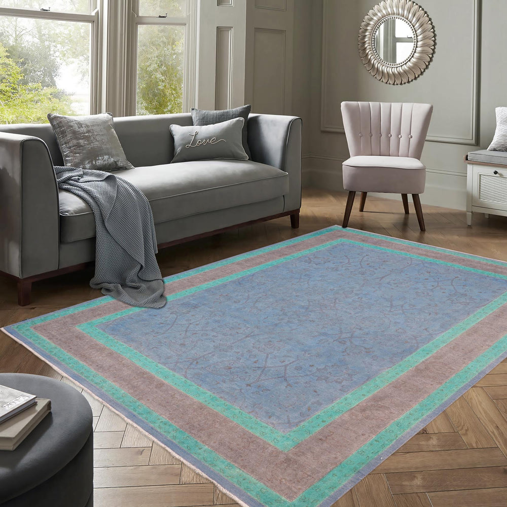 handmade Over Dyed Over Dyed Blue Brown Hand Knotted RECTANGLE 100% WOOL area rug 8' x 10'
