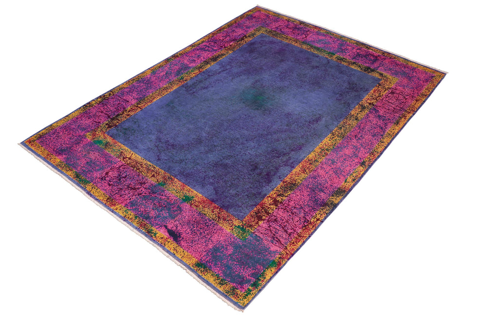 handmade Over Dyed Over Dyed Blue Pink Hand Knotted RECTANGLE 100% WOOL area rug 8' x 10'
