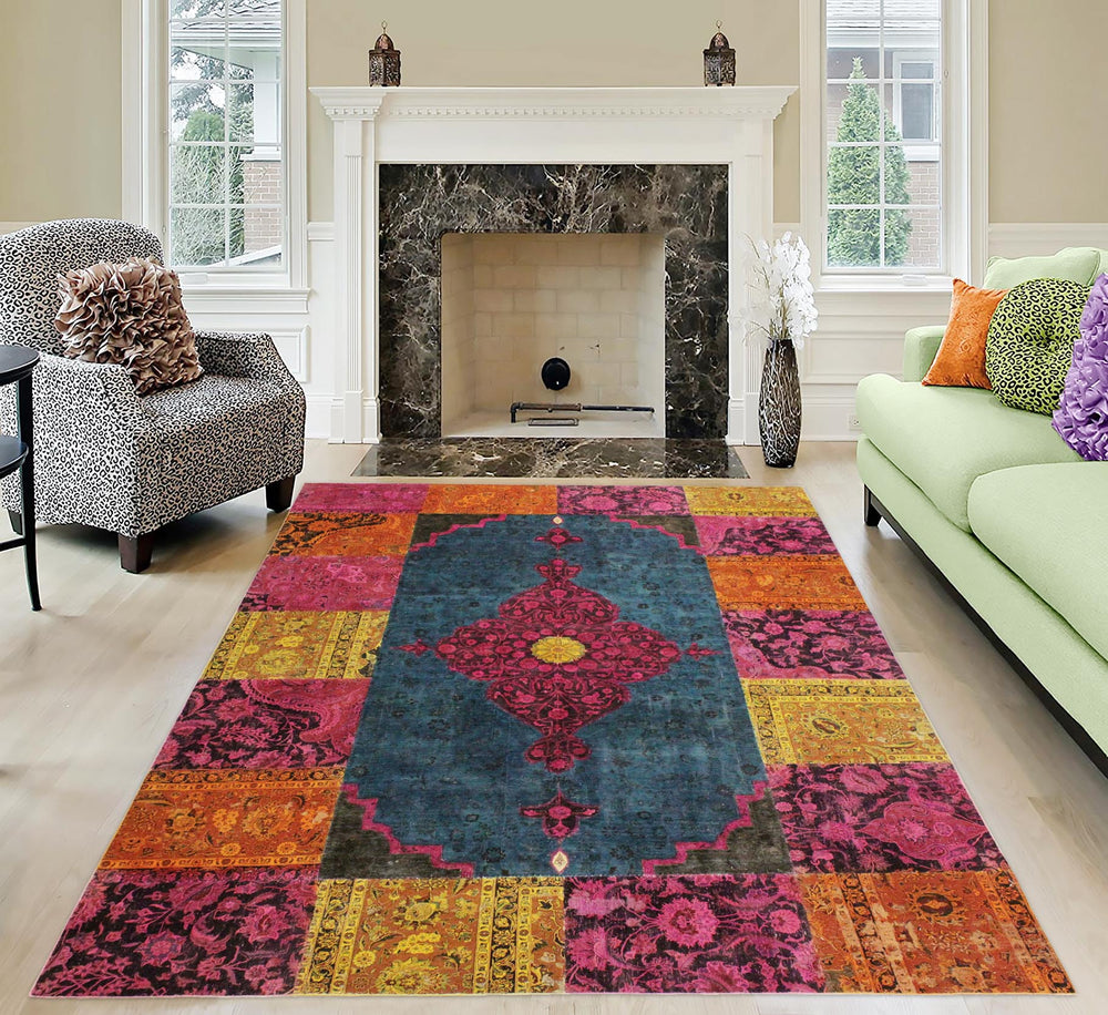 handmade Over Dyed Over Dyed Green Magenta Hand Knotted RECTANGLE 100% WOOL area rug 8' x 10'