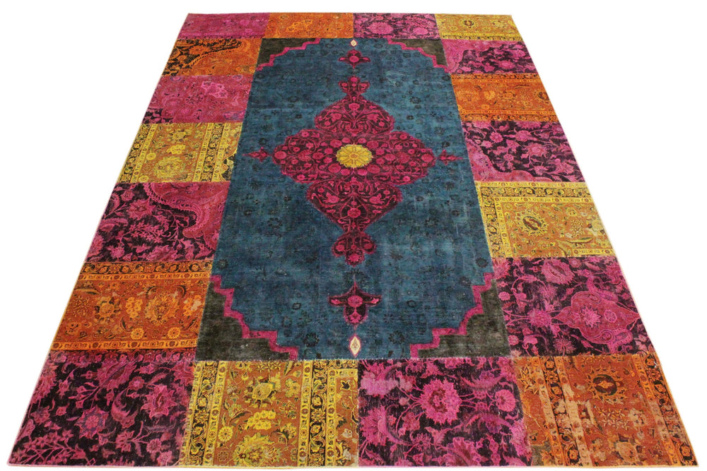handmade Over Dyed Over Dyed Green Magenta Hand Knotted RECTANGLE 100% WOOL area rug 8' x 10'