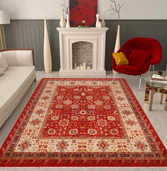 handmade Traditional Design Red Ivory Hand Knotted RECTANGLE 100% WOOL area rug 8x10