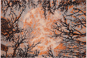 handmade Modern Kafkaz Black Orange Hand Knotted RECTANGLE 100% WOOL area rug 6' x 9'