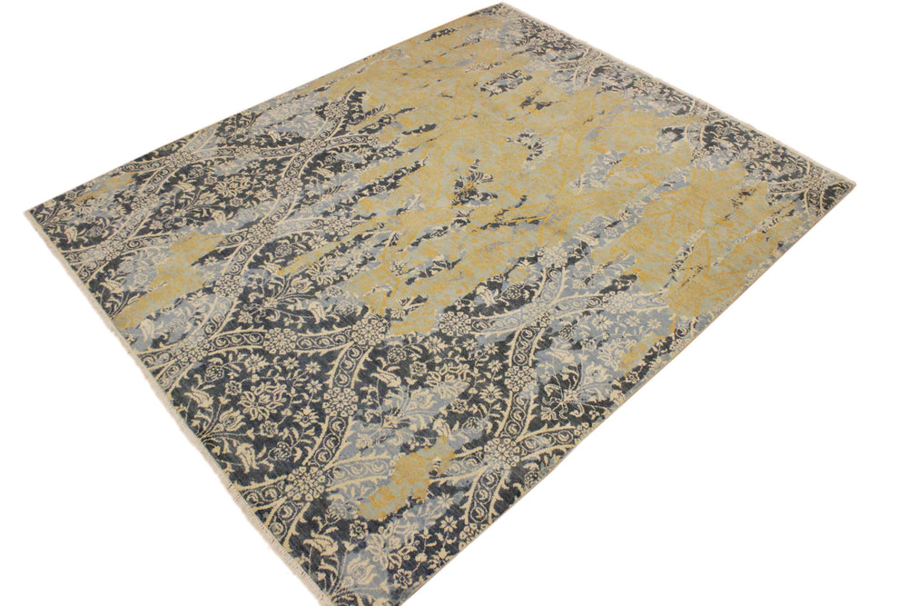 handmade Modern Abstract Gray Ivory Hand Knotted RECTANGLE 100% WOOL area rug 8' x 10'