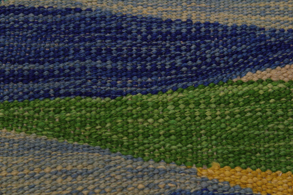 handmade Modern Kilim Blue Gray Hand-Woven RECTANGLE 100% WOOL area rug 7x10