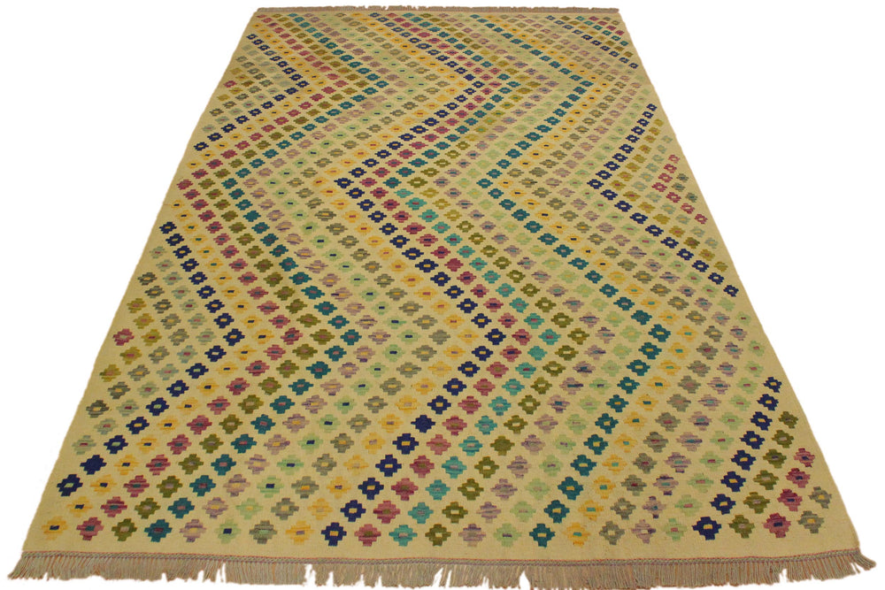 handmade Modern Kilim Beige Blue Hand-Woven RECTANGLE 100% WOOL area rug 7x10