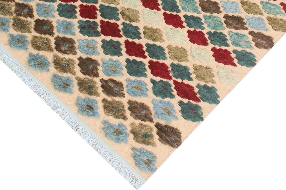 handmade Geometric Moroccan Hi Beige Blue Hand Knotted RECTANGLE 100% WOOL area rug 5' x 8'