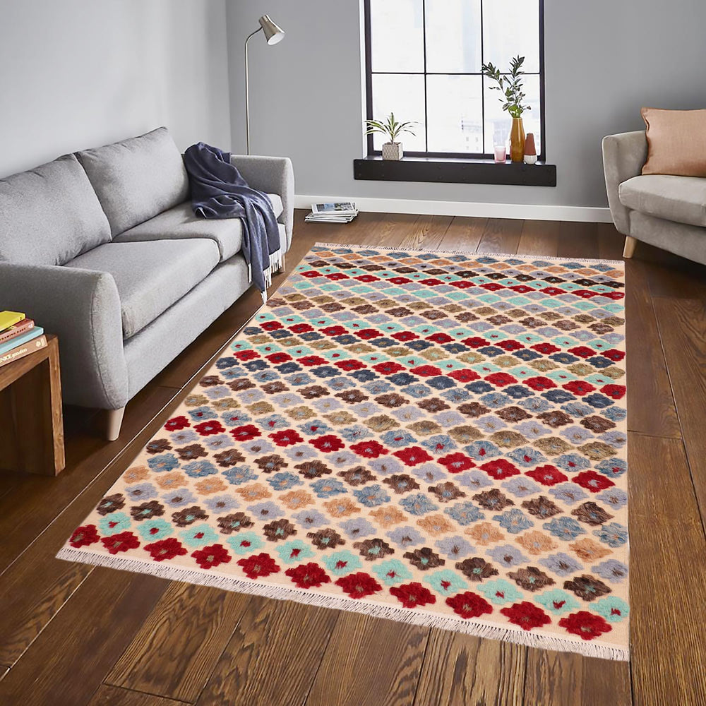handmade Geometric Moroccan Hi Beige Blue Hand Knotted RECTANGLE 100% WOOL area rug 6' x 9'