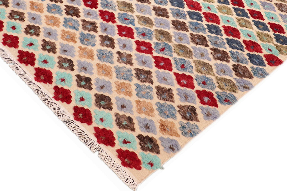 handmade Geometric Moroccan Hi Beige Blue Hand Knotted RECTANGLE 100% WOOL area rug 6' x 9'