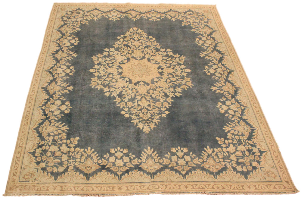 handmade Vintage Hand Painte Gray Beige Hand Knotted RECTANGLE 100% WOOL area rug 7' x 10'
