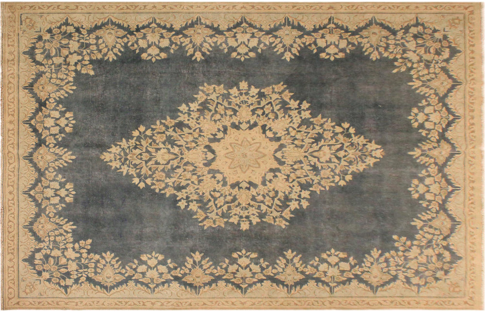 handmade Vintage Hand Painte Gray Beige Hand Knotted RECTANGLE 100% WOOL area rug 7' x 10'