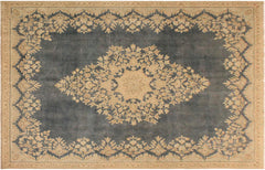 handmade Vintage Hand Painte Gray Beige Hand Knotted RECTANGLE 100% WOOL area rug 7' x 10'