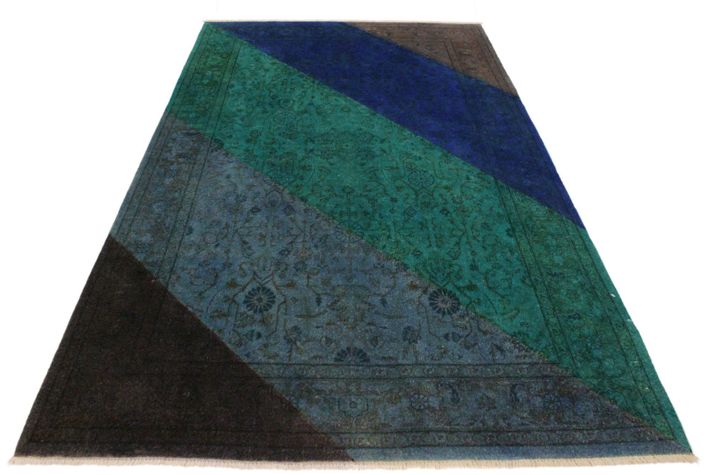 handmade Over Dyed Over Dyed Blue Green Hand Knotted RECTANGLE 100% WOOL area rug 4' x 6'