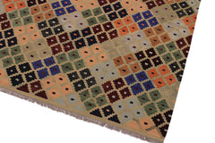 handmade Modern Kilim Tan Blue Hand-Woven RECTANGLE 100% WOOL area rug 5x7