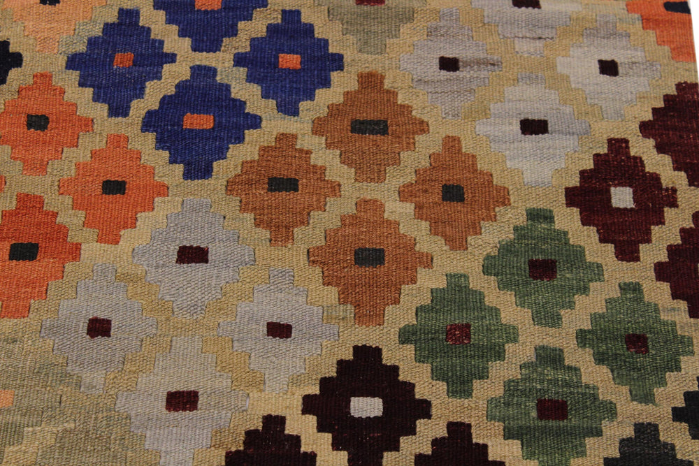 handmade Modern Kilim Tan Blue Hand-Woven RECTANGLE 100% WOOL area rug 5x7