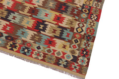 handmade Geometric Kilim Beige Blue Hand-Woven RECTANGLE 100% WOOL area rug 5 x 7