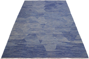 handmade Modern Kilim Blue Beige Hand-Woven RECTANGLE 100% WOOL area rug 9' x 12'