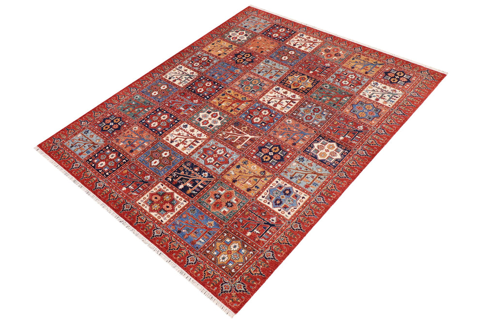 handmade Geometric Kurjean Rust Blue Hand Knotted RECTANGLE 100% WOOL area rug 9' x 12'