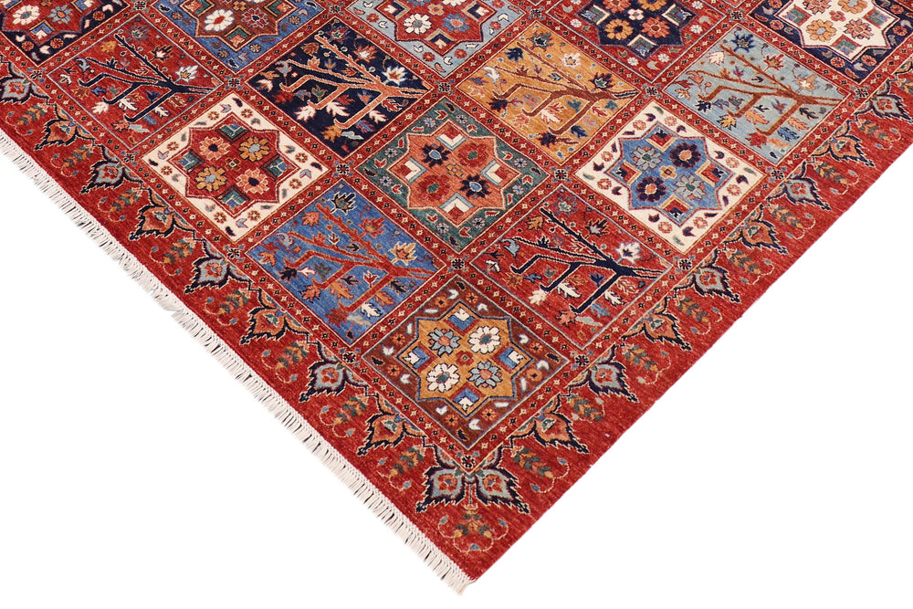 handmade Geometric Kurjean Rust Blue Hand Knotted RECTANGLE 100% WOOL area rug 9' x 12'