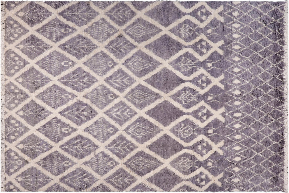 handmade Geometric Moroccan Gray Ivory Hand Knotted RECTANGLE 100% WOOL area rug 9' x 12'