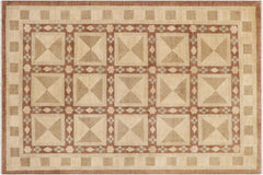handmade Modern Kafkaz Beige Brown Hand Knotted RECTANGLE 100% WOOL area rug 9' x 12'