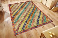handmade Modern Balouchi Green Orange Hand Knotted RECTANGLE 100% WOOL area rug 5x7